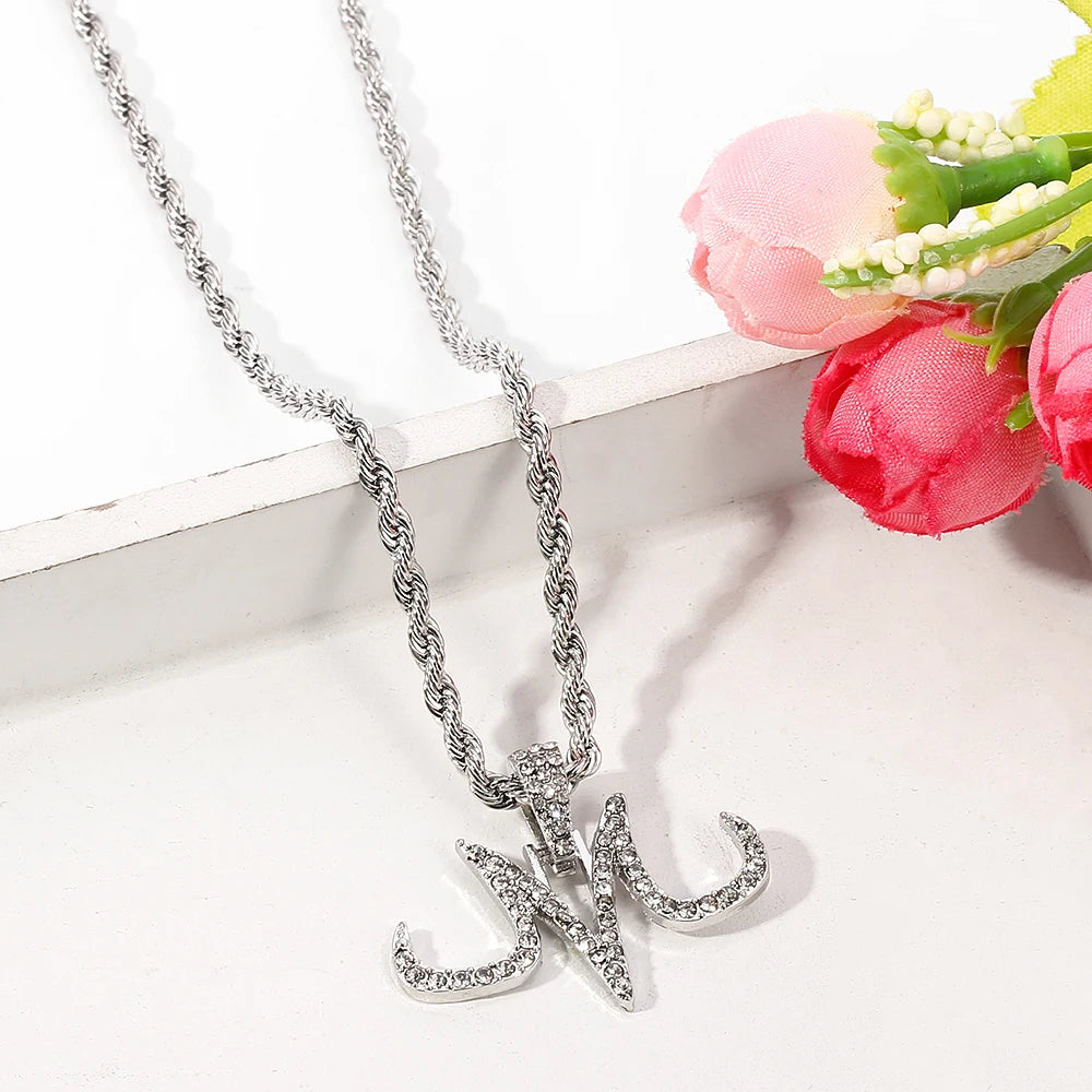 Anime Dragon Ball Necklaces Majin Buu Letter M Necklace Full Rhinestones Pendant Neck Chain Hip Hop Accessories Periphery