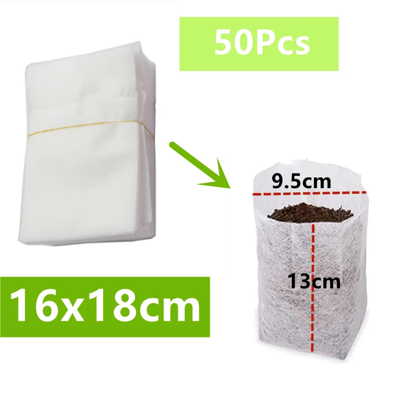 Seedling Bags 50 Pack Degradable Non-Woven Nursery Bags Fabric Seedling Grow Bags Plant Pouch for Garden Agricultural Supply