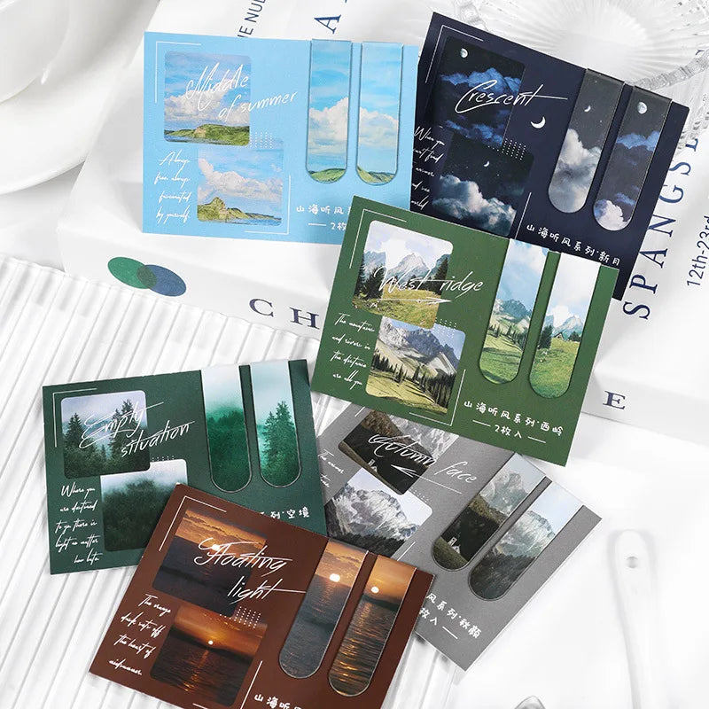 2 pcs beautiful Sky forest scenery Magnetic bookmark Reading mark scrapbook Set