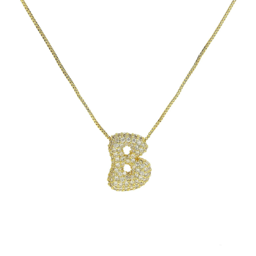 Gold Plated Balloon 26 Alphabet Letter Pendant Necklace Copper Zircon Bubble Initial Pendant For Women Personality Chain Jewelry