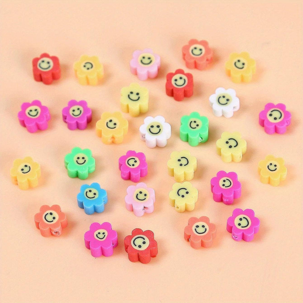 1 Pack 100Pcs Random Polymer Clay Stars & Fruit & Flowers & Heart & Beaded for Women DIY Bracelet Necklace Jewelry Making