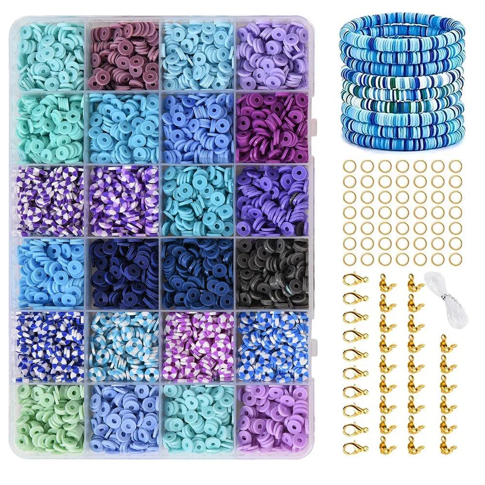 5500PCS Blue Box Set Bracelet Jewelry Making Set Flat Round Polymer Clay DIY Children's Handmade Jewelry Entertainment