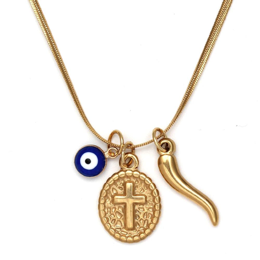 Lucky Eye Drop Oil Blue Turkish Evil Eye Necklace Hand Sun Pepper Cross Pendant Necklace for Women Girls Men Fashion Jewelry