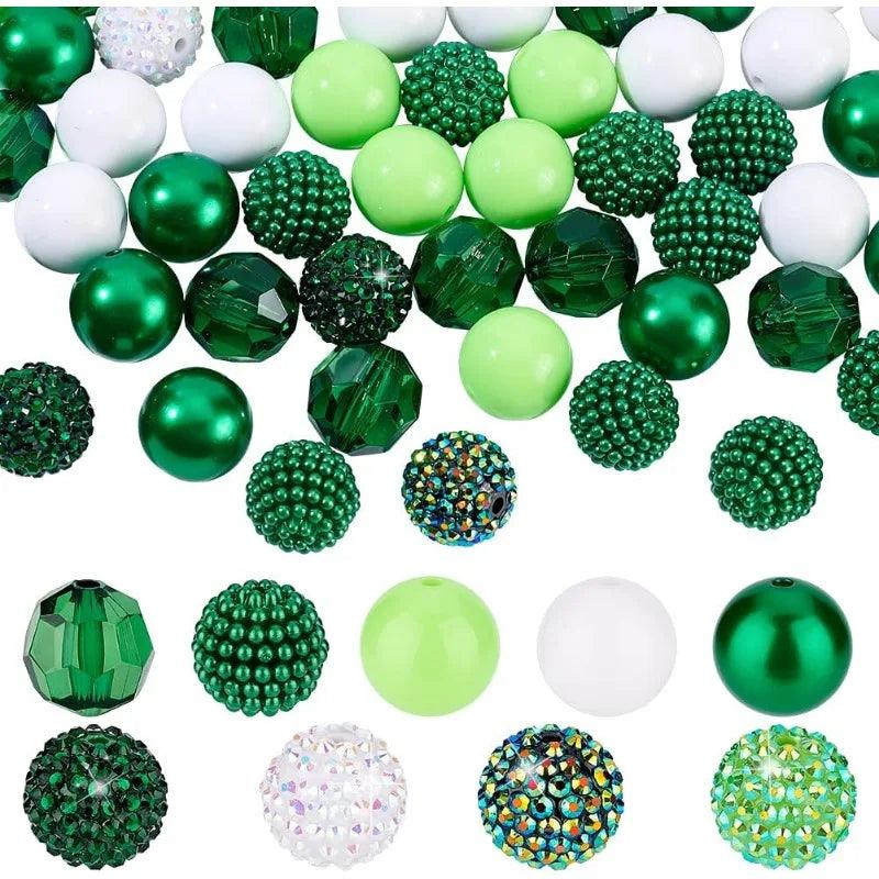 58pcs 20mm Beads Green Acrylic Beads Saint Patrick's Day Beads 10 Styles Pen Beads Bubblegum Beads Chunk Beads for Pen Making