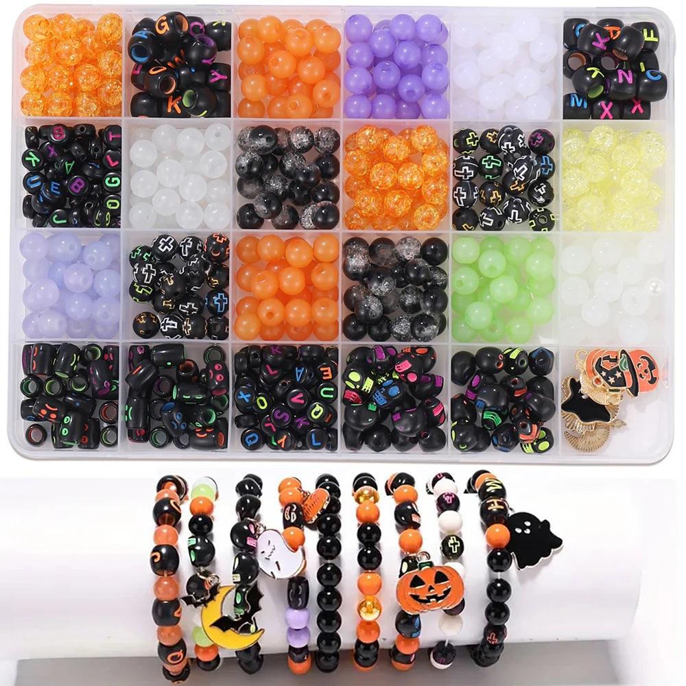 1 Box Of Halloween Bead Bracelet Making Kit Halloween Pendant Diy Skull Bead Making Bracelet String Girl Jewelry Making Supplies