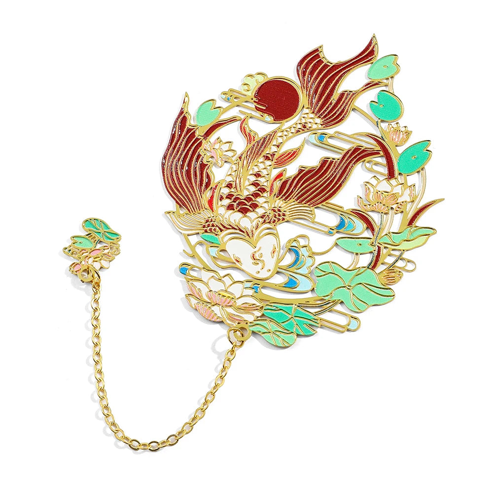 Chinese Style Brass Bookmark Tassel Pendant Retro Badge Book Clip Metal Pagination Mark Student Gift Stationery Office Supplies