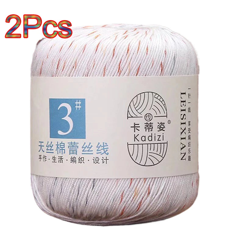 100% Mercerized Cotton Lace Yarn Threads for Crochet and Knitting - 2Pcs Embroidery Craft Set