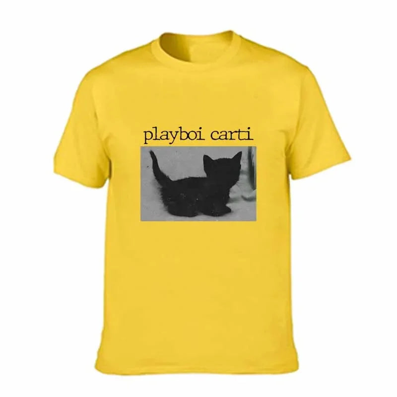 Summer Playboi Carti Oversized Hip Hop T Shirt Cute Cat Harajuku Print Men's Jogging Tee