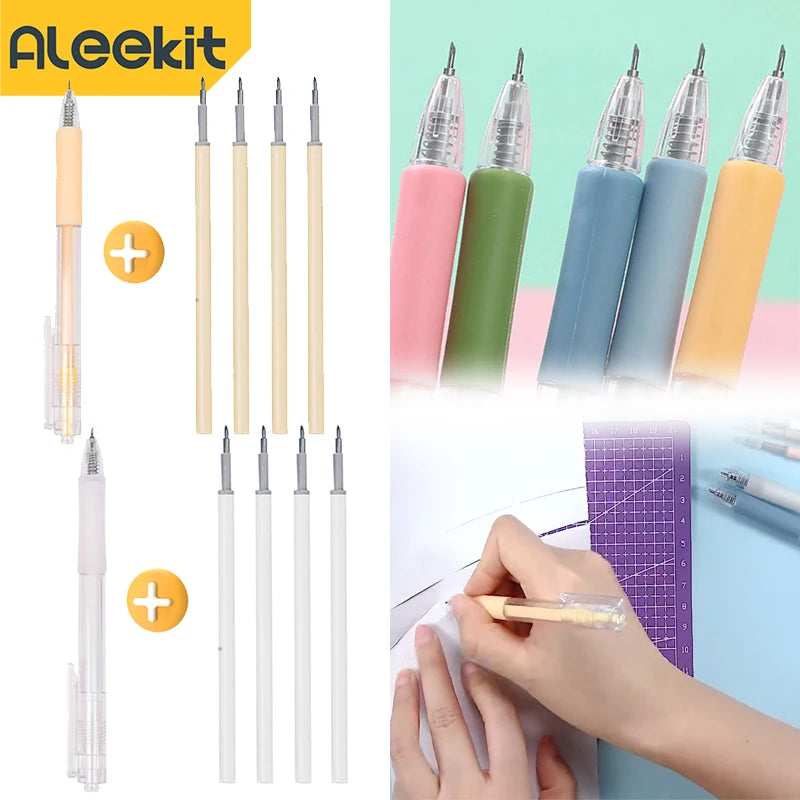 Aleekit 1 Set Art Utility Knife Pen For Art Precision Carving Knife Micro Retractable Blade Paper Cutting Pen Knifes Stationery