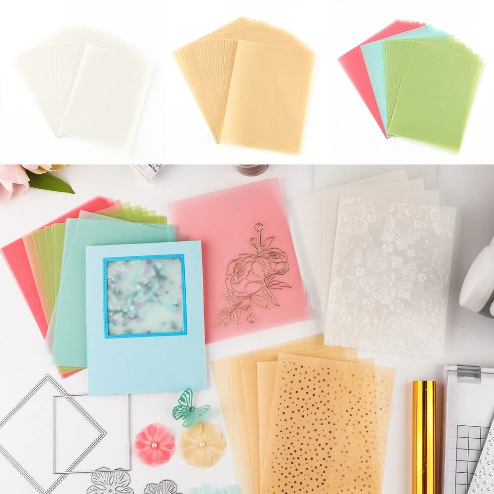 30pcs/set 4.25x5.5" Colored Frosted Smooth Vellum Paper Sheets for DIY Stamping Embossing Die Cutting Shaker Card Crafting 2024