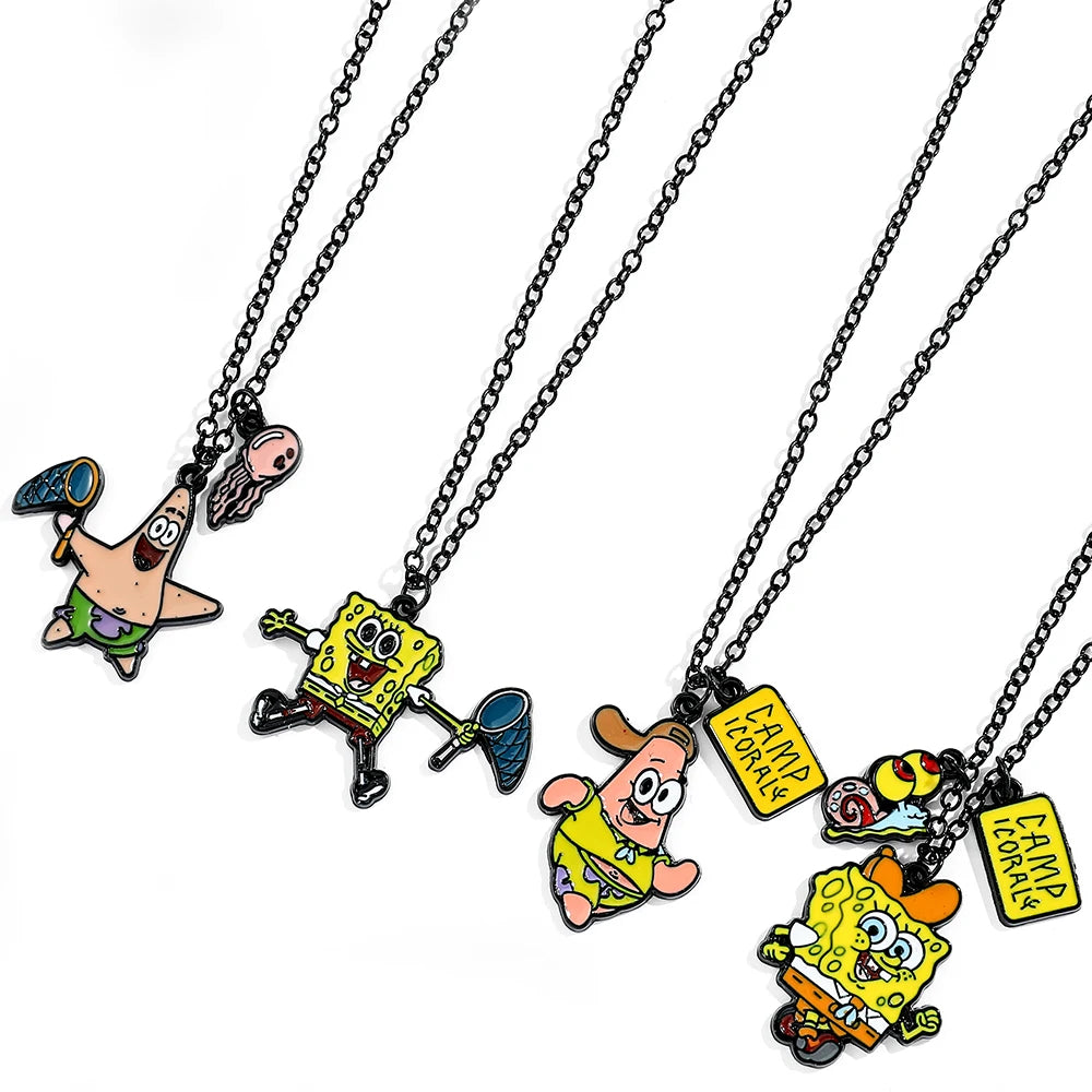 SpongeBob SquarePants Necklace Cartoon Figure Kawaii Patrick Star Metal Badge Pendant Necklace Collar Cute Jewelry Accessories