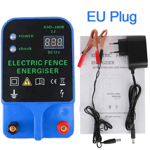 Livestock High Voltage Pulse Controller Electric Fence Energizer LCD Voltage Display High-decibel Alarm 10KM Waterproof