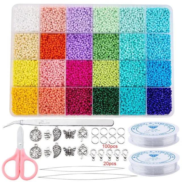 20000pcs Jewelry Making Kit Seed Beads Set 2mm Glass Beads Set Necklace Bracelets Ring Making Seedbeads Kit For DIY Art Craft