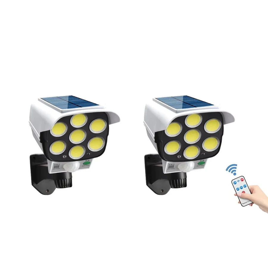 77LED Solar Light with Remote Control 3 Lighting Modes Dummy Camera Waterproof Spotlight Garage Courtyard Security Street Light