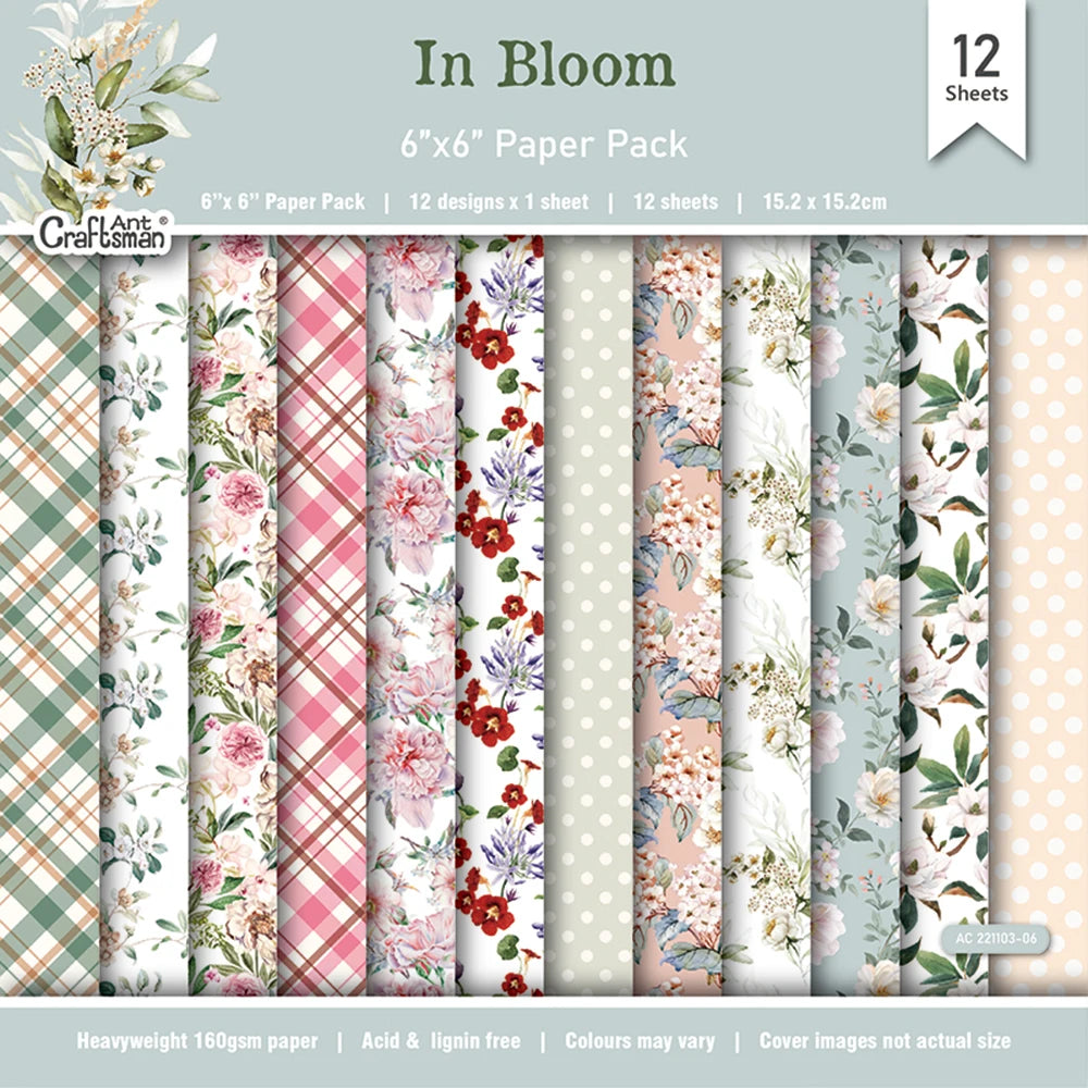 12 Sheets Scrapbooking Material In Bloom Flower Theme Hand Account Background Paper DIY Album Scrapbook Papers