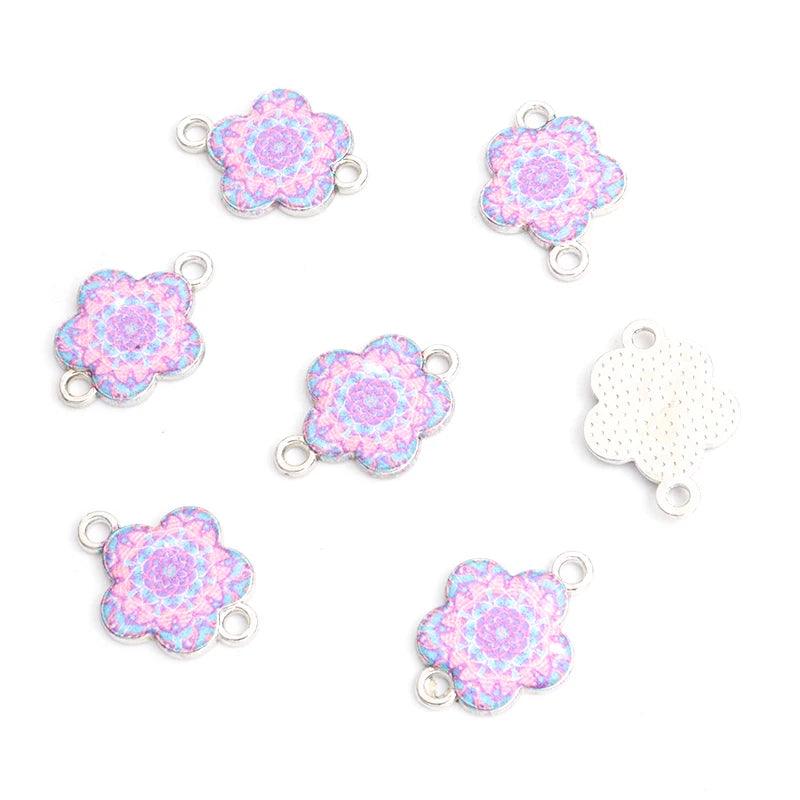 10pcs Mysterious Mandala Flower Enamel Connectors Datura Flower Of Life Double Ring Pendants for DIY Necklace Bracelet Anklet