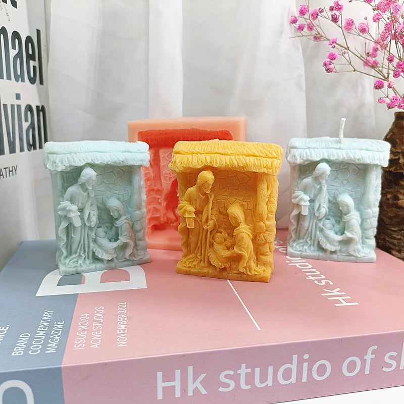 Holy family Nativity Soap Mold Handmade Rectangle Jesus Born Mould DIY Gifts to Friends  and Family Members Fondant Cake Decor