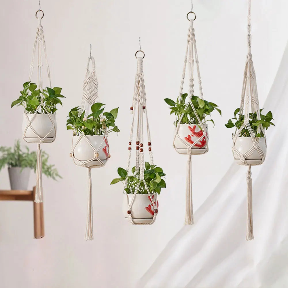 Gardening Green Plant Hanging Basket Cotton Rope Hanger Flower Pot Handmade Macrame Pots Pocket Wall Boho Courtyard Home Decor