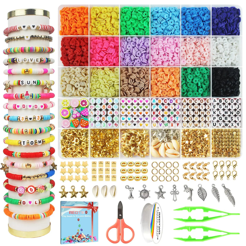 5100pcs Diy Girls Clay Bead Bracelet Making Kit With Polymer Black Stone Beads And Charms Perfect Gift For Girls Crafts