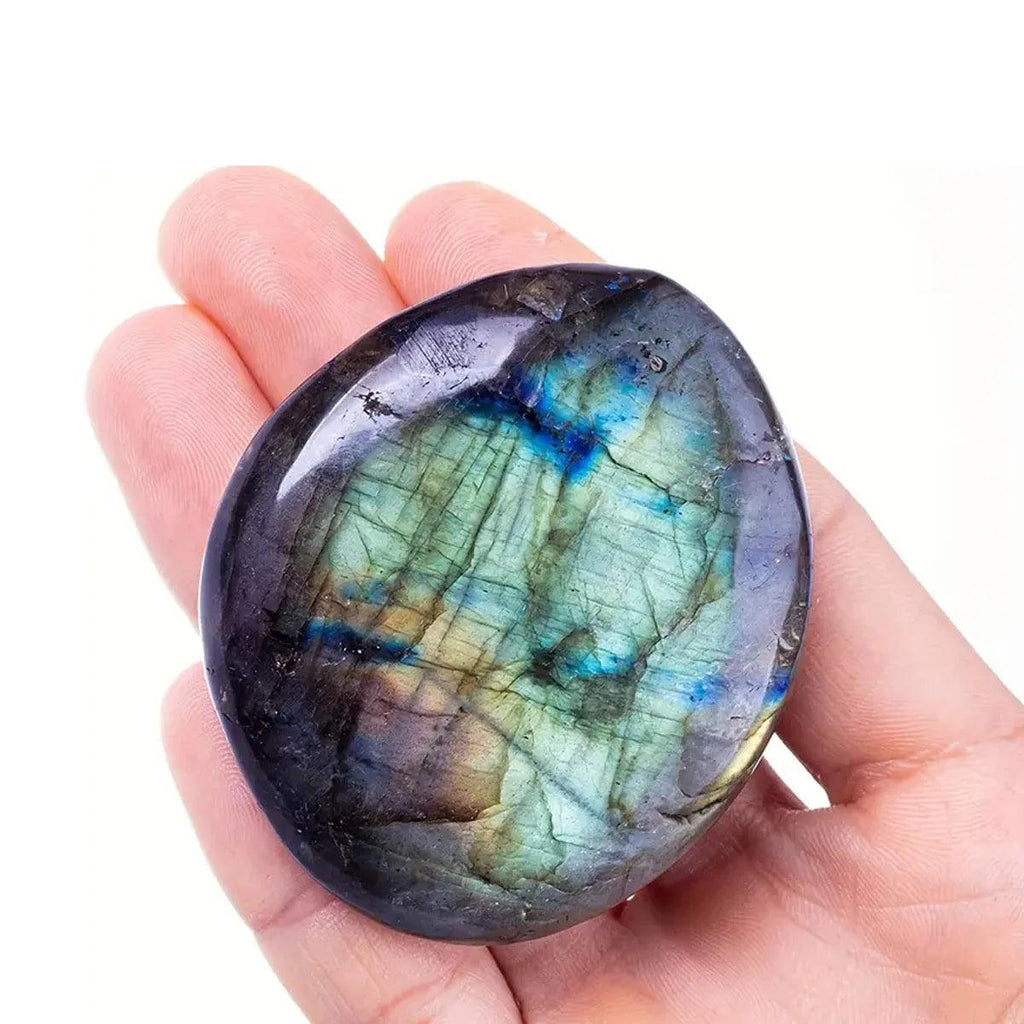 2pcs/set Natural Labradorite Palm Stone - Chakra Reiki Polished Healing Crystal for Stress Relief & Anxiety Therapy