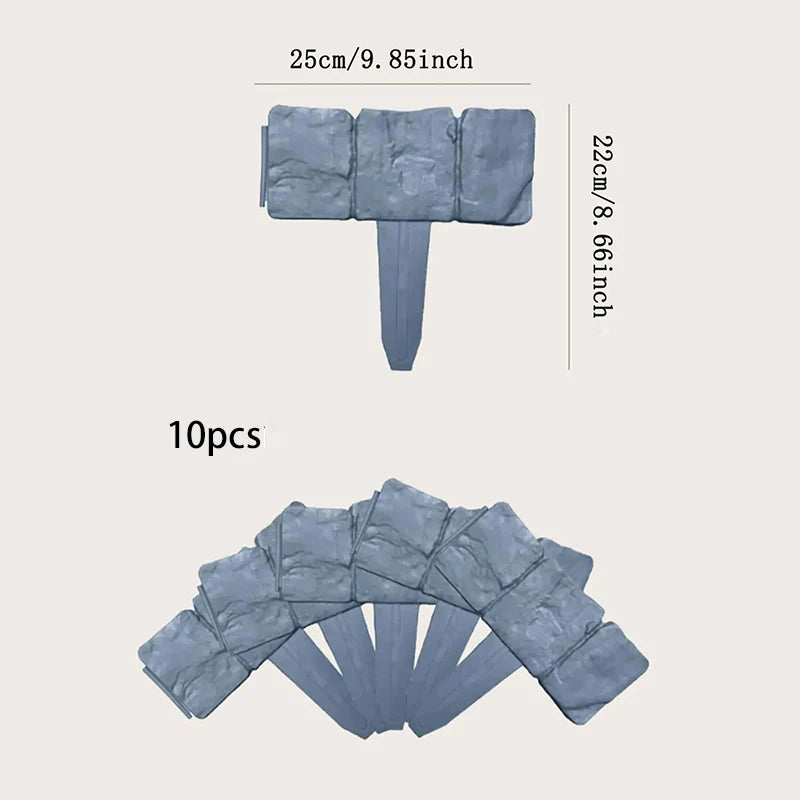 5-10pcs Garden Fence Imitation Stone Plant Support Stake Outdoor Edging Decorative Border DIY Lawn Yard Landscape Plant Fence