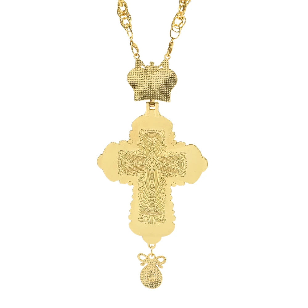 Catholic Cross Amulet Crystal Pendant Men Chain Necklace Gold Colorl Necklaces Jewelry colar masculino