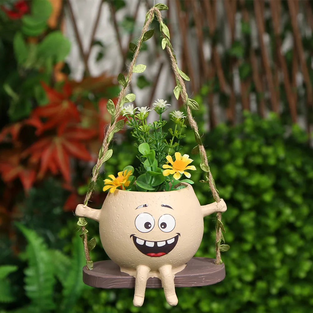 Creative Rocking Chair/Swing Face Succulent Planter Cute Resin Head Planters Home Garden Supplies for Indoor Outdoor Plants