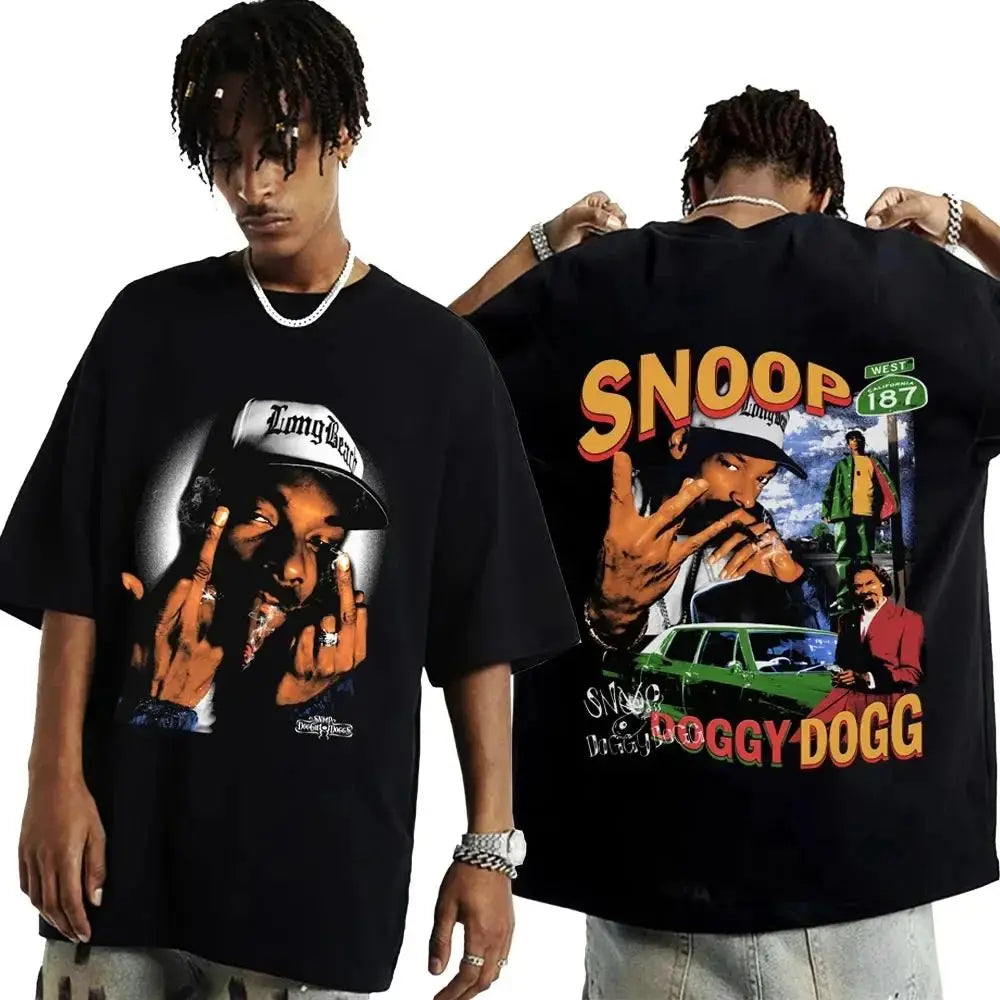 Funny Snoop Dogg Graphic Summer Fashion Cotton T-Shirt for Women Y2K Loose Crew Hip Hop Style