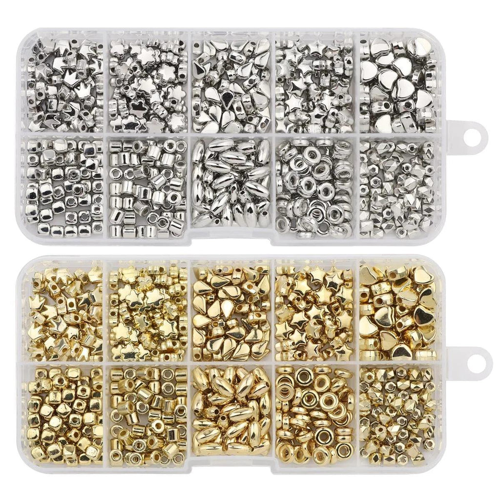 500PCS 10 Style Crown Star Heart Spacer CCB Gold Silver Plated DIY Kit Set Box  Loose Beads For Jewelry Making Finding Bracelets