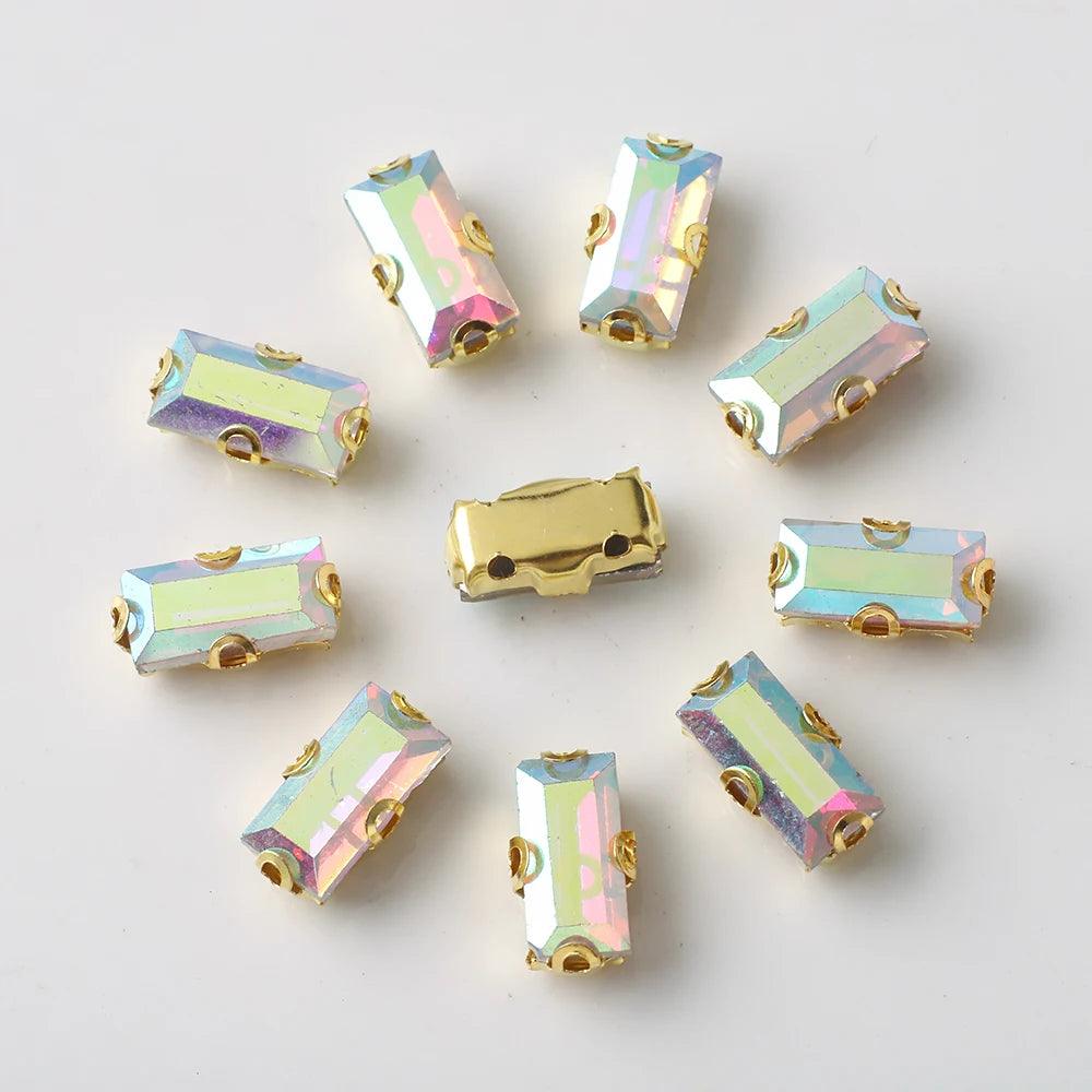 20Pcs Rectangular Gold Edged Glass Rhinestones With Claw Seams On Crystal Stones For Customized Clothing Decoration Diamond Seam