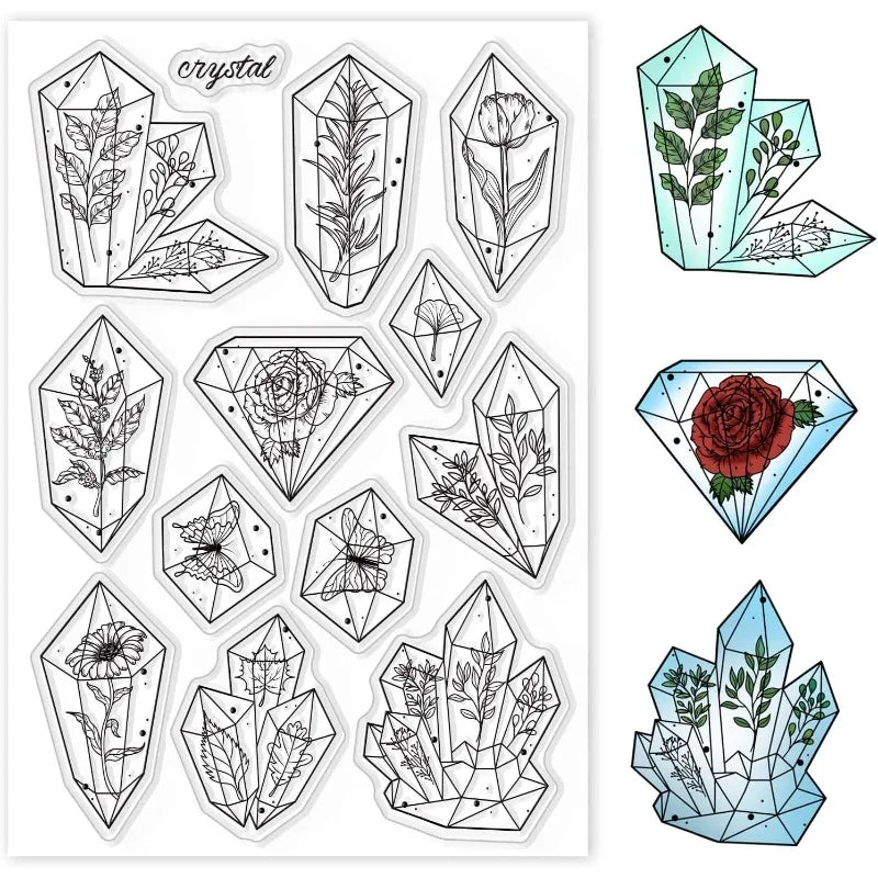 1pc Crystal Plant Silicone Clear Stamp Flowers Leaves Transparent Silicone Stamp Rose Rubber Stamp for Scrapbook