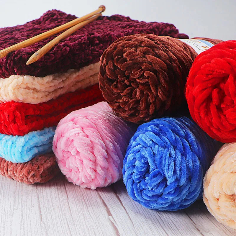 100g/Roll Velvet Yarn Polyester Blended Cotton Chenille Crochet Knitting Yarn Soft Yarn Thread Thick Scarf DIY Hand-Knitted