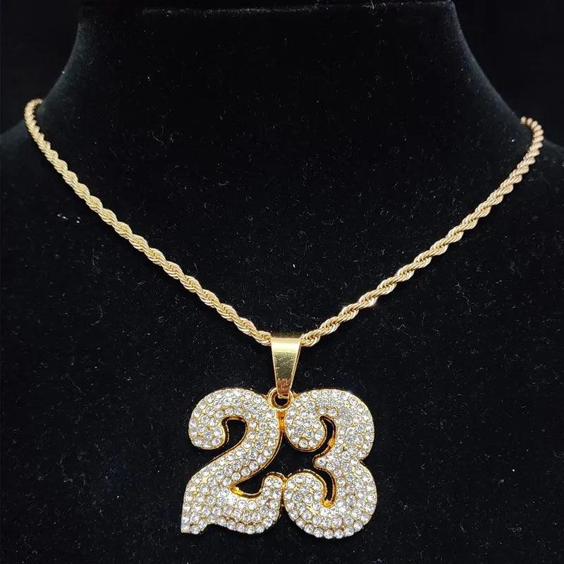 Men Women Hip Hop Number 23 Pendant Necklace With 13mm Crystal Cuban Chain HipHop Iced Out Bling Necklaces Fashion Charm Jewelry