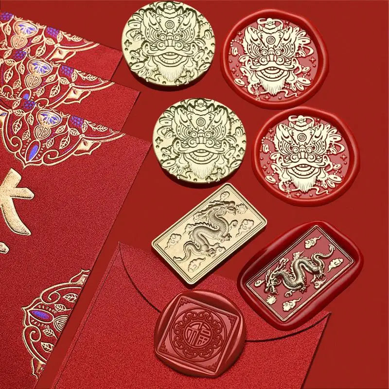 Original Copper Head Matte Face Craft Fire Paint Seal Airtight Stamp Red Envelope Seal Stamps Head 2024 New Year Dragon Year