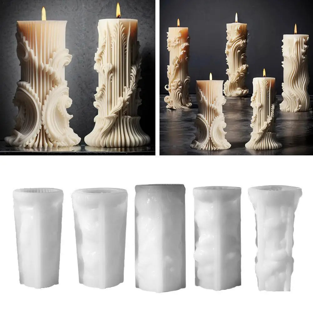 5 Styles Roman Column Candle Mold DIY Handmade Aromatherapy Plaster Resin Candle Making Mould European Cylinder Silicone Mold