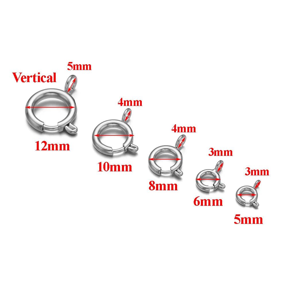 10pcs Stainless Steel Spring Clasp Round Keychain Clips Hook Buckles Connector for Bracelet Necklace DIY Jewelry Making Supplies