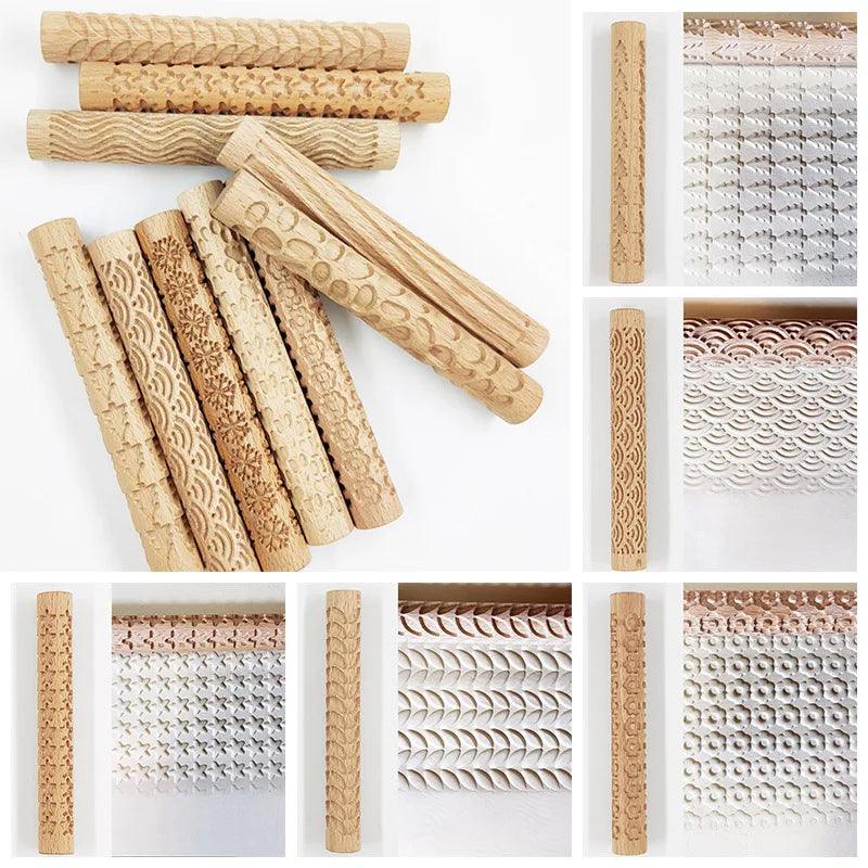1PC Pottery Clay Tool Ceramic Wood Texture Rolling Stick Roller Polymer Clay Sculpture Modeling DIY Craft