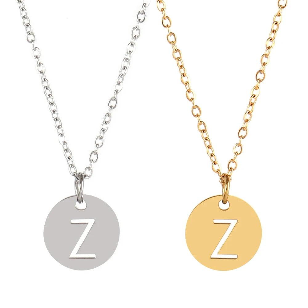 Stainless Steel A-Z 26 Initials Name Necklace Alphabet Round Pendant Letter Necklaces For Women Choker Jewelry Gifts Wholesale