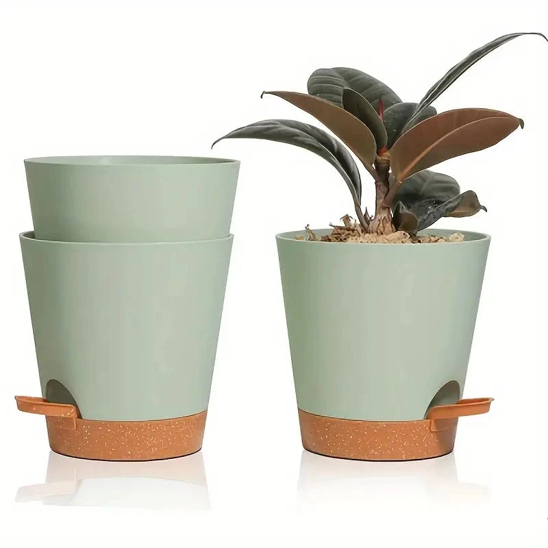 3 Pack 7 inch Plant Pots Self Watering Planters High Drainage Flowers Pot for Indoor Outdoor Plants with Reservoir Tray