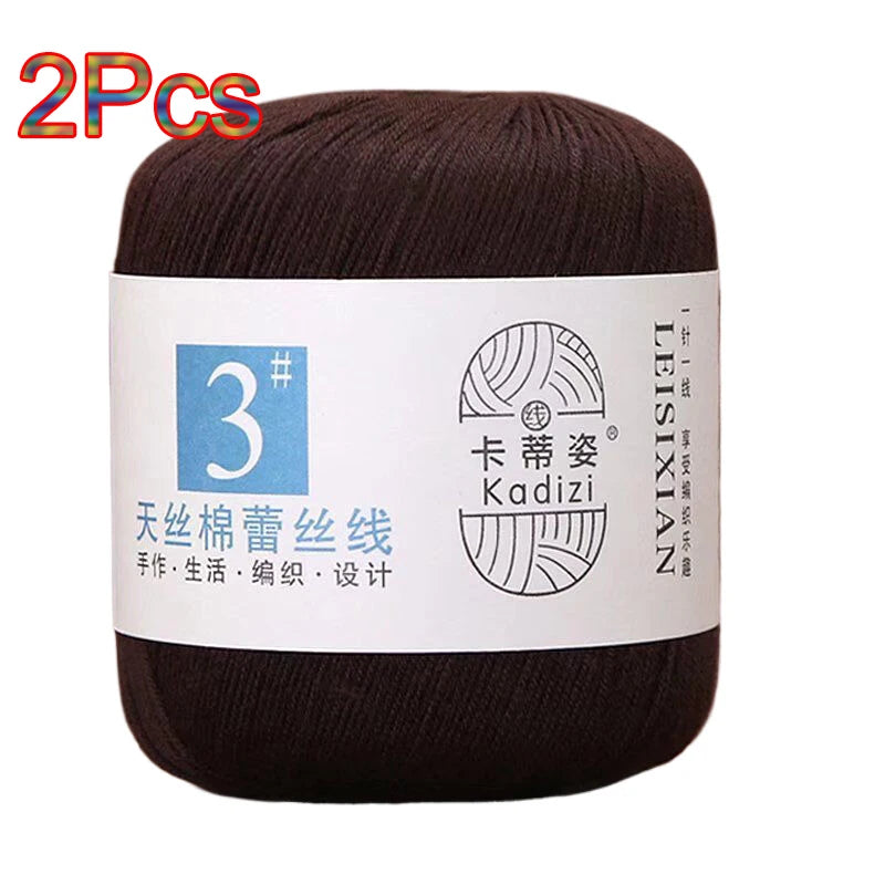 100% Mercerized Cotton Lace Yarn Threads for Crochet and Knitting - 2Pcs Embroidery Craft Set