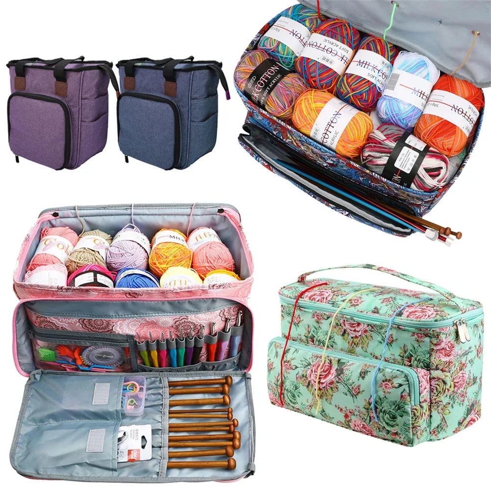 Empty Knitting Storage Bag Crochet Bag Multifunctional Crochet Knitting Tote Bags Large Capacity DIY Needle Arts Craft Yarn Bag