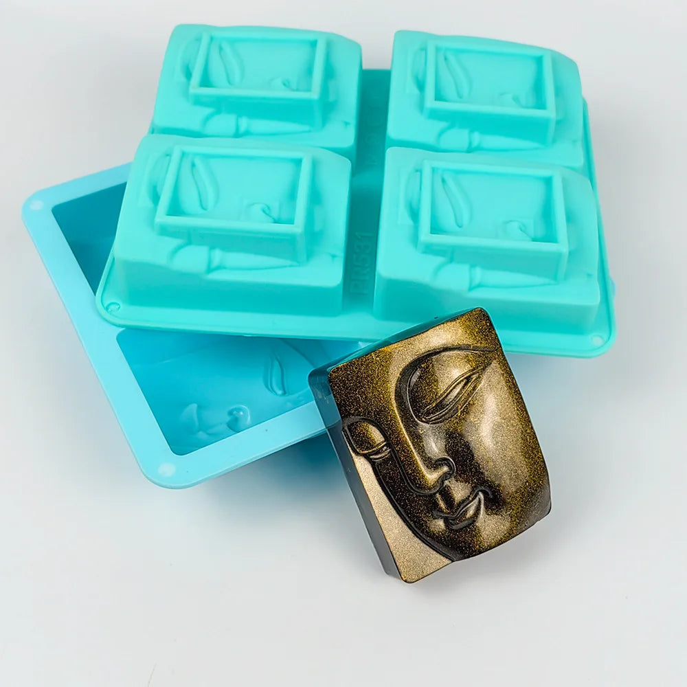 4 Holes Buddha Portrait Soap Mold Craft Human Face Soap Wax Mould Silicone Resin Candle Molds DIY Chocolate Cake Making Supplies