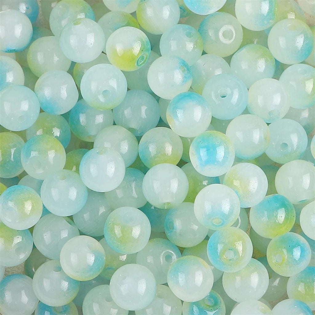 50pcs 8mm Glass Imitation Jade Bead Gradient Double Color Round Bead Handmade DIY Bracelet Necklace Jewelry Making Loose Bead Ma
