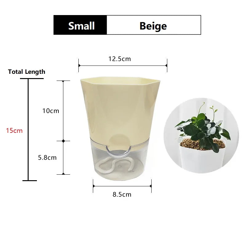 Transparent Plastic Self Watering Flowerpot Cotton Rope Automatic Suction Planter for Desk Garden Lazy Self-Absorbing Plants Pot