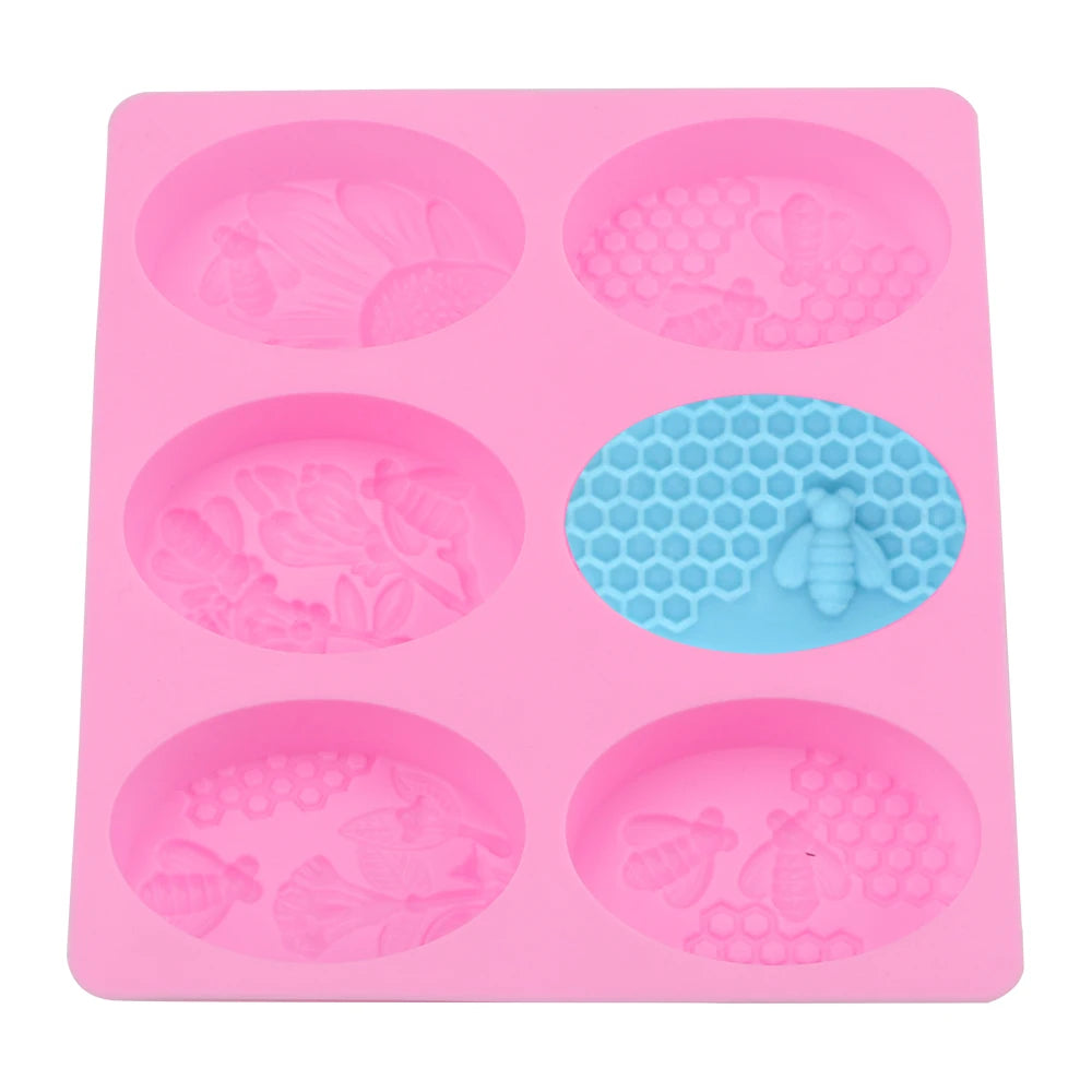 Soap Molds Tray Handicrafts DIY Tools 6 Forms Oval Bee Soap Mold Silicone DIY Handmade Craft 3D Insect Soap Mould