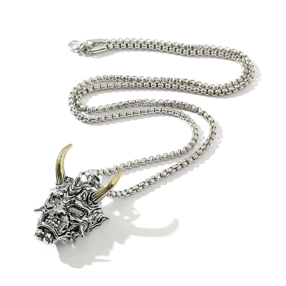 Golden Horn Prajna necklace male ghost mask pendant hip hop handsome pendant