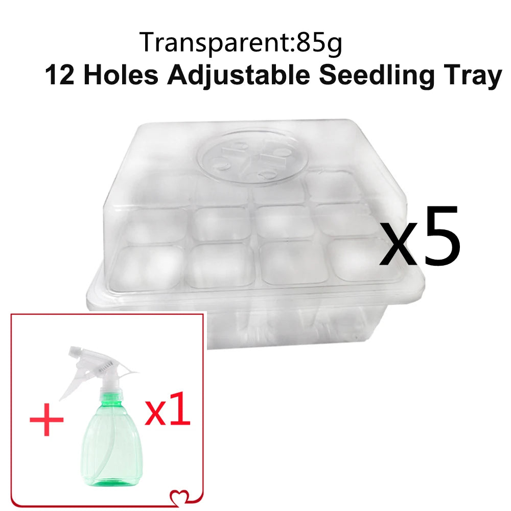 5 Sets Plastic Seedling Tray 12 Holes Seed Grow Planter Box Greenhouse Seeding Garden Seed Pot Tray plant Nursery Pot With Lids