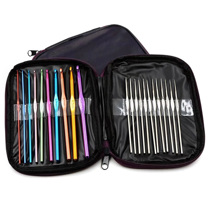 1set Crochet Hooks Kits with Storage Bag Soft Handle Crochet Needles Yarn Weave Knitting Needles Set DIY Weaving Tool 0.5-6.5mm