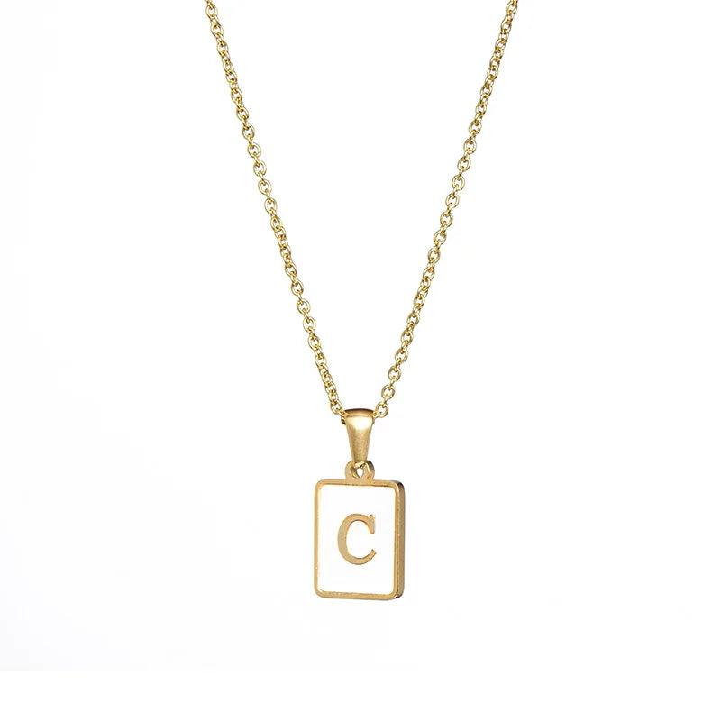 E.B.belle Minimalist Mother of Pearl Shell Stainless Steel Tarnish Free Initial Necklace Gold Plated Letter Necklace for Women