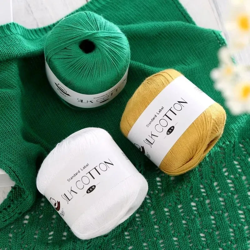 1Pc 50g Silk Cotton Lace yarn for knitting Smooth 6# Lace Crochet Yarn Soft Thread for sweater Thin Crocheting thread amigurumi